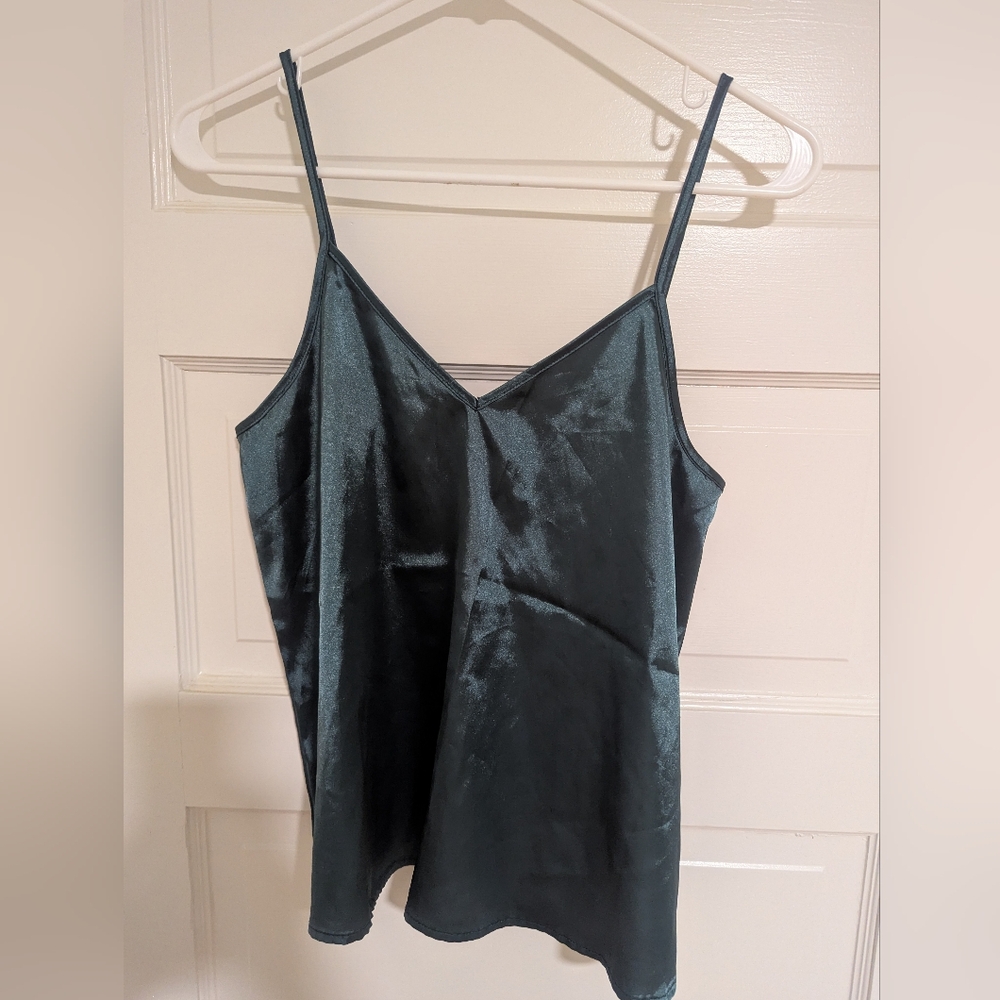 Dark Green Satin Cami Top, Size Medium